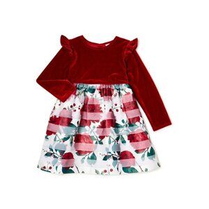 NWT Wonder Nation Toddler Girls Holiday Velvet Shadow Stripe Dress, Size 4T